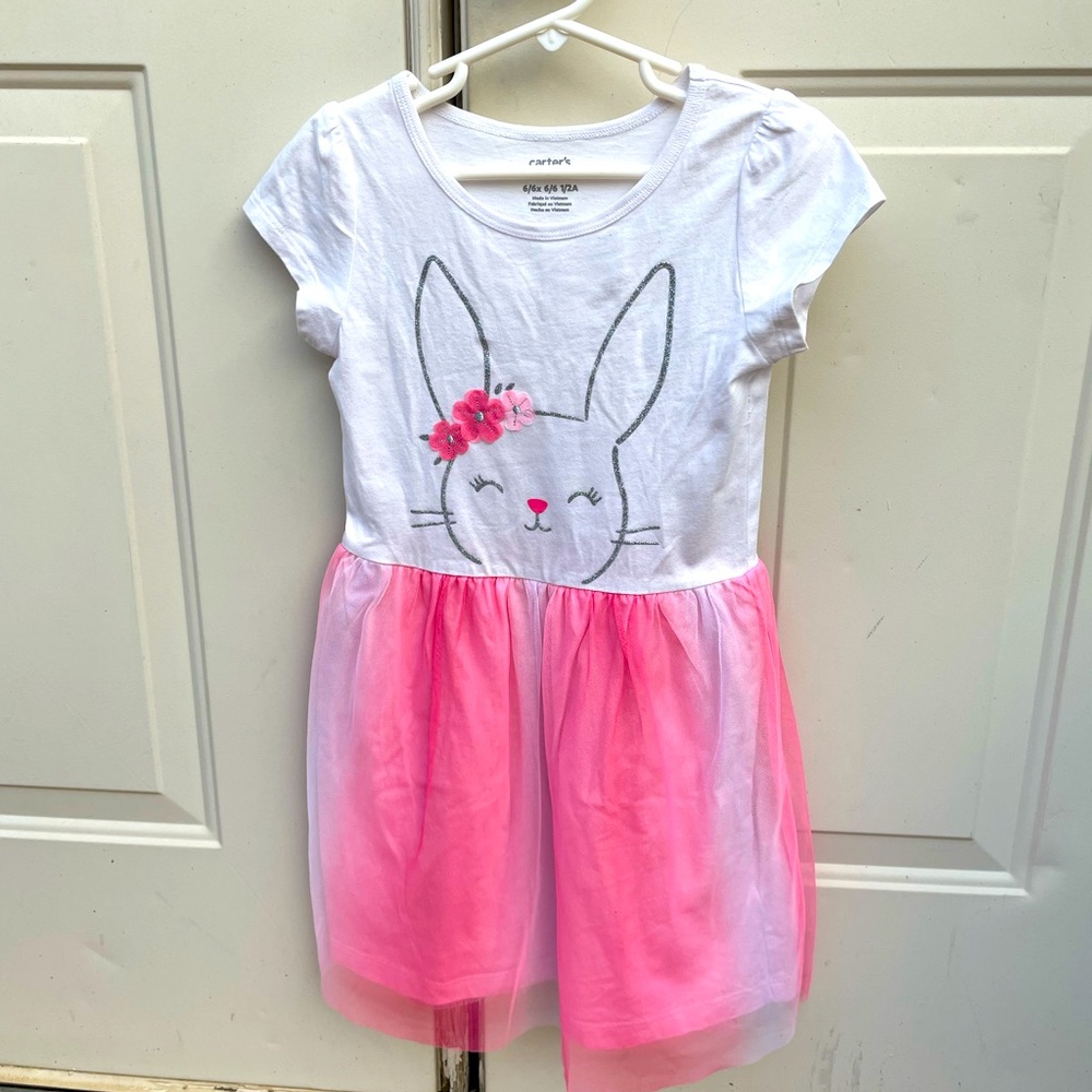 Carter’s, Rabbit design, Pink& White, Dress, Size 6/6X